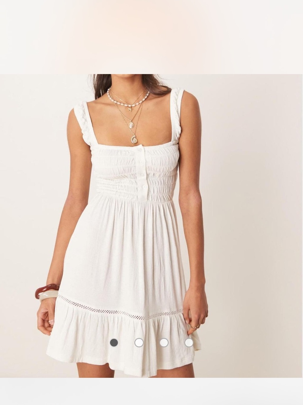 ASOS White Smocked Mini Dress with Ruffle Hem